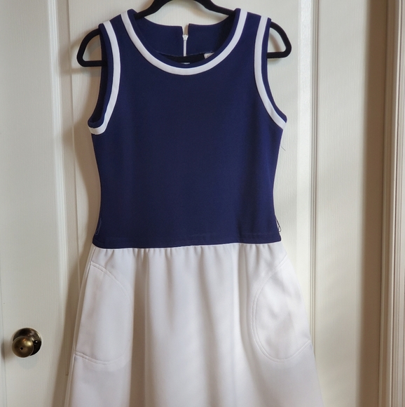 60s SAILOR STYLE POLYESTER DRESS BY DAVID CRYSTAL - Picture 3 of 7